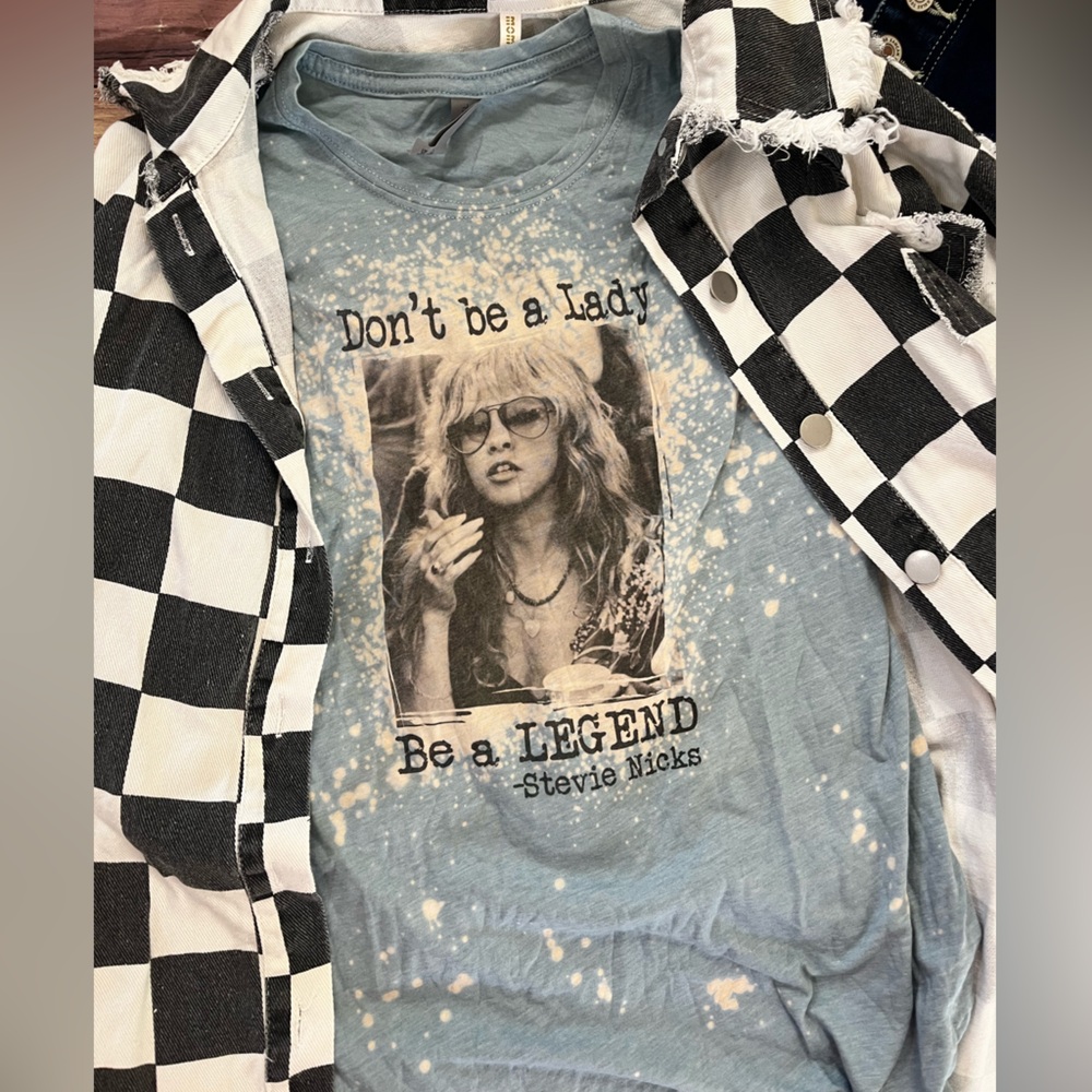 Blue bleach splatter boutique graphic tee